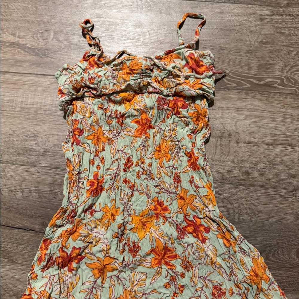 Derek Heart Floral Dress with Orange and Yellow Accents